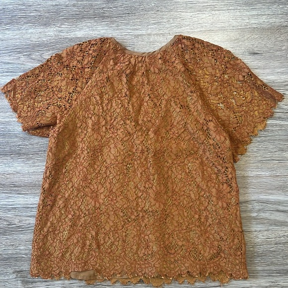 J. Crew Women's Stunning Lace Lined Keyhole Front Blouse Burnt Orange Size XS - Picture 5 of 7